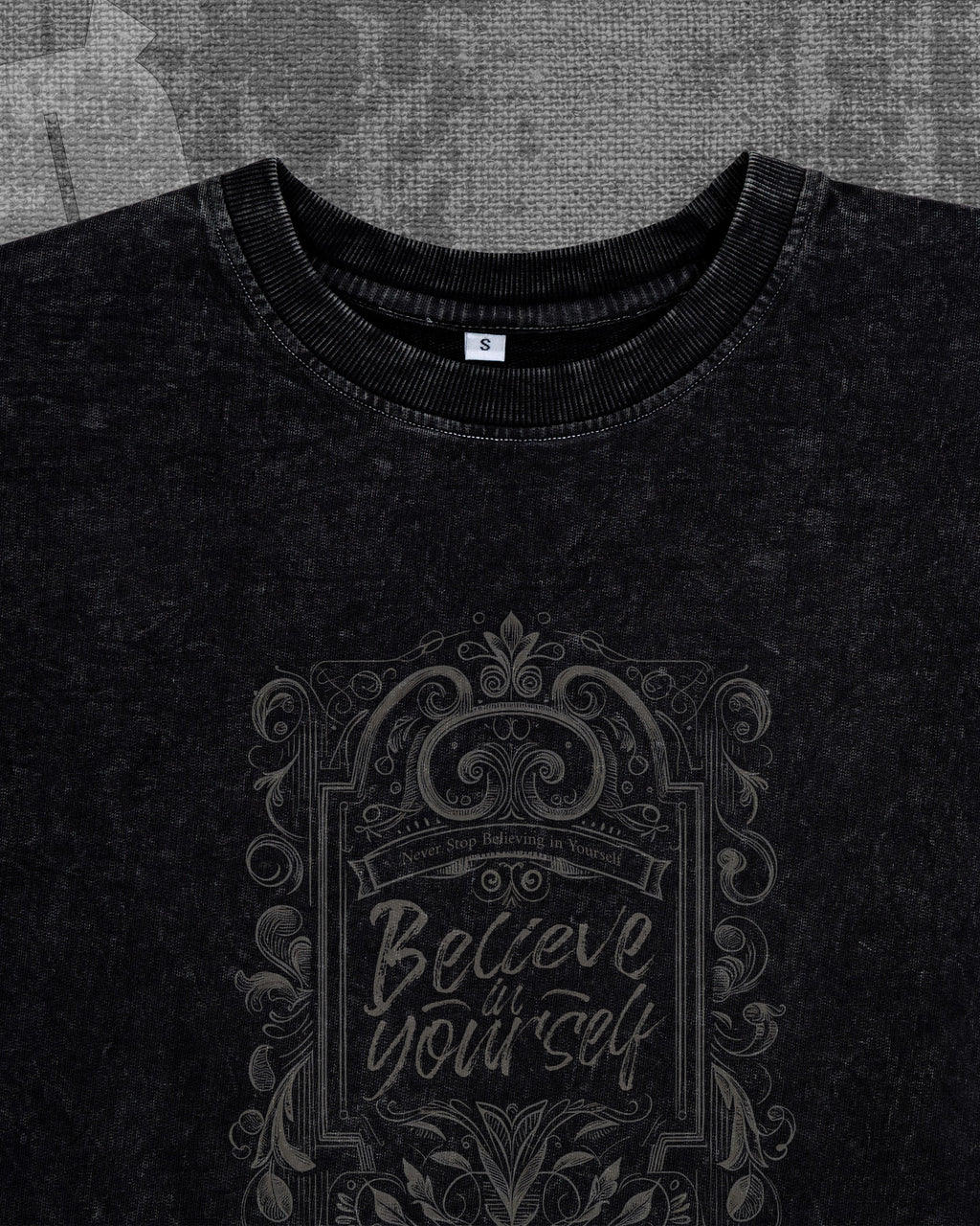 Believe in your self Black stonewash Heavyweight Oversized T-shirt